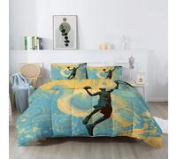 Générique Couette Matelassée 155 x 220 cm, Tourbillon Joueurs De Basket Imprimée Couette sans Housse, Jaune Bleu Couettes 4 Saisons, Abstrait Sport Réversible Couette et 2 Taie d'oreiller