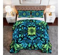 Générique Couette Matelassée 200 x 200 cm William Morris Fleurs Imprimée Couette sans Housse, Bleu Vert Couettes 4 Saisons 2 Personnes, Réversible Lavable en Machine Couette et 2 Taie d'oreiller