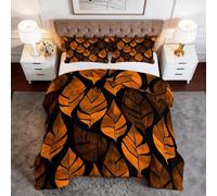 Générique Couette Matelassée Imprimée 4 Saisons 140 x 200 cm Moderne Luxueux Feuilles Couette sans Housse 1 Personnes, Edredon Réversible Douce Lavable en Machine, Couleur Orange