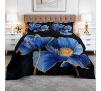 Générique Couette Matelassée Imprimée 4 Saisons 140 x 200 cm Peinture À l'huile Fleurs Bleues Élégante Couette sans Housse 1 Personnes, Edredon Réversible Douce Lavable en Machine, Bleu