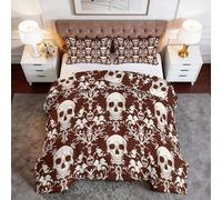 Générique Couette Matelassée Imprimée 4 Saisons 200 x 200 cm Crâne Floral Gothique Couette sans Housse 2 Personnes, Edredon Réversible Douce Lavable en Machine, Gris