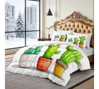 Générique Couette Matelassée Imprimée 4 Saisons 240 x 260 cm Dessin Animé Cactus Minimaliste Couette sans Housse 2 Personnes, Edredon Réversible Douce Lavable en Machine, Couleur Claire
