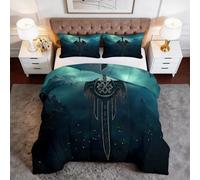 Générique Couette Matelassée Imprimée 4 Saisons 240 x 260 cm Fantastique Montagnes Épée Couette sans Housse 2 Personnes, Edredon Réversible Douce Lavable en Machine, Bleu Gris