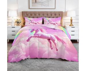 Générique Couette Matelassée Imprimée 4 Saisons Thème du Ciel Licorne Étoiles 155 x 220 cm Douce Léger et Chaud Couette sans Housse 2 Personnes, Edredon Réversible pour Grand Lit et Couple, Rose
