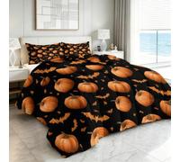 Générique Couette Réversible 155 x 220 cm Couette 4 Saisons sans Housse Couleur Orange, Thème d'halloween Chauves Souris Citrouilles Edredon Couettes Matelassée Imprimée Chaude pour Garçons et Filles