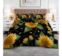 Générique Couette Réversible 160x200cm Tournesol Feuilles Couette 4 Saisons Couettes Matelassée Dessus De Lit Boutis Couvre-Lit Édredon Couettes Chaude Épais Imprimée Pompon