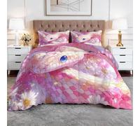 Générique Couette Réversible 200x200cm Python Rose De Rêve Et Fleurs Couette 4 Saisons Couettes Matelassée Dessus De Lit Boutis Couvre-Lit Édredon Couettes Chaude Épais Imprimée Pompon
