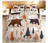Générique Couette Réversible 220x240cm Ours Brun De Dessin Animé Pin Couette 4 Saisons Couettes Matelassée Dessus De Lit Boutis Couvre-Lit Édredon Couettes Chaude Épais Imprimée Pompon