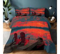 Générique Couette Réversible Jetée Coucher De Soleil Chaise 200 x 200 cm Imprimée 4 Saisons pour Lit 2 Personnes, Edredon Réversible Légère, sans Housse, avec 2 Taies d'oreiller 65x65 cm, Rouge