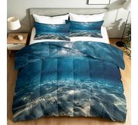 Générique Couette sans Housse 140x200 cm, Parure de Lit Prêt à Dormir 4 Saisons - Couette Réversible Lavable et Hypoallergénique avec 2 Taies d'oreiller, Ondulations sous-Marines CôTièRes Bleu