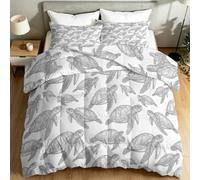 Générique Couette sans Housse 200 x 200 cm, Parure de Lit Prêt à Dormir 4 Saisons - Couette Réversible Lavable avec 2 Taies d'oreiller, Minimaliste Dessiné à la Main Requin Vie Marine Animaux Gris