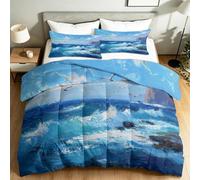 Générique Couette sans Housse 200x200 cm, Parure de Lit Prêt à Dormir 4 Saisons - Couette Réversible Lavable et Hypoallergénique avec 2 Taies d'oreiller, Mouettes Marines CôTièRes Bleu