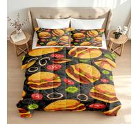 Générique Couette sans Housse 200x200 Hamburger Américain Couette 3D Réversible 2 Personne Dessin Animé Imprimée Duvet Édredon Legere Chaude Lavable en Machine et 2 Taies d'oreiller Cadeau1y70