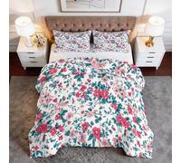 Générique Couette sans Housse 220 x 240 cm 4 Saisons Campagne Plantes Rose Fleurs Feuilles, Couette Imprimée Vintage Rustique pour Adulte Adolescent - Couverture Quilting d'Réversible sans Housse
