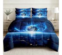 Générique Couette sans Housse 4 Saisons Terre Galaxie 200x200 cm | Couette Matelassée Réversible Imprimée Espace Ciel étoilé 2 Personnes, Douce et Respirante, Lavable en Machine L-273