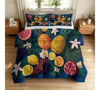 Générique Couette sans Housse Été Fruit, Couette Imprimée 2 Personnes Réversible 4 Saisons Ananas Pastèque Edredon 200 x 220 cm Parure de lit avec 2 Taie d'oreiller pour Enfants Adulte Foyer
