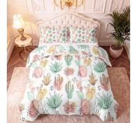 Générique Couette sans Housse Imprimée - Motif Botanique Aquarelle | Facile d'Entretien Parure de Lit 2 en 1 Couette Matelassée Respirante avec 2 Taies, Désert Cactus Figue De Barbarie, 240x260