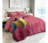Générique Couette Tout-en-Un 4 Saisons 180 x 200 cm Animaux Perroquets Feuilles Couette sans Housse Réversible Douce - Couette Matelassée Losanges Anti-Déplacement - Lavable en Machine, Rose