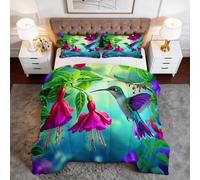 Générique Couette Tout-en-Un 4 Saisons Animaux Oiseaux Fleurs Couette sans Housse Réversible en Microfibre Douce - Matelassage Losanges Anti-Déplacement - Lavable en Machine - 140 x 200 cm, Bleu
