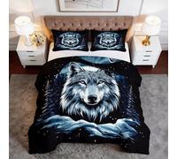 Générique Couette Tout-en-Un 4 Saisons Art Animaux Loups Couette sans Housse Réversible en Microfibre Douce - Matelassage Losanges Anti-Déplacement - Lavable en Machine - 220 x 240 cm, Bleu