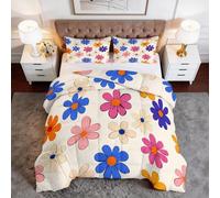 Générique Couette Tout-en-Un 4 Saisons Pop Art Fleurs Marguerites Couette sans Housse Réversible en Microfibre Douce - Matelassage Losanges Anti-Déplacement - Lavable en Machine - 200 x 200 cm, Beige