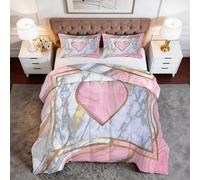 Générique Couette Tout-en-Un 4 SaisonsTexture Marbrée Motif CœurCouette sans Housse Réversible en Microfibre Douce - Matelassage Losanges Anti-Déplacement - Lavable en Machine - 220 x 240 cm, Rose