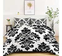 Générique Couettes Imprimée Élégant Gothique Jacquard, Noir Blanc Couette Matelassée Rétro 4 Saisons, Ensemble de Literie Réversible avec 2 Taies d'oreiller, 200x200cm Courtepointe Lavable en Machine