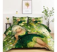 Générique Couettes Imprimée Fantaisie Fille Feuilles Fleurs, Vert Couette Matelassée Anime 4 Saisons, Ensemble de Literie Réversible avec 2 Taies d'oreiller, 260x240cm Courtepointe Lavable en Machine