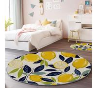 Générique Couleur Claire Doux Flanelle Tapis Rond Salon - Plante Citron Feuilles Imprimé d'isolation phonique Tapis de Sol Décoration, 100 x 100 cm pour Chambre Cuisine Balcon Terrasse Salle à Manger