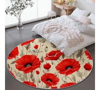 Générique Couleur Claire Doux Flanelle Tapis Rond Salon - Rétro Fleurs Coquelicots Imprimé d'isolation phonique Tapis de Sol Décoration, 100 cm pour Chambre Cuisine Balcon Terrasse Salle à Manger