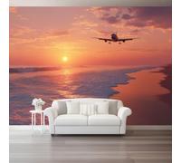 Générique Couleur Orange Décoration Murale Lever De Soleil Plage,Papier Peint Mural Intissé Design pour Salon & Chambre à Coucher - Photo Murale Grand Format pour Bureau & Mur TV 200 x 140 cm（WxH