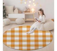 Générique Couleur Orange Tapis Rond Polyvalent 120 cm Minimalisme Motif À Carreaux Tapis Confortable et Chic, Antidérapant et Lavable en Machine - Idée Cadeau Parfaite pour Famille ou Amis