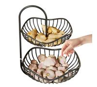 Générique Countertop Tiered Fruit Basket - Iron, 2 Tier Storage Organizer | Space Saving Multi Level Design | Sturdy Metal Produce RackFruit Basket for Kitchen Counter Modern Metal Black Organizer