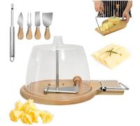 Générique Coupe-fromage en forme de fleur, avec couvercle et poignée, en acier inoxydable, avec dôme, outil de perforation, lame tranchante et base en bois (Multifunctional, With Cover)