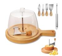 Générique Coupe-fromage en forme de fleur, avec couvercle et poignée, en acier inoxydable, avec dôme, outil de perforation, lame tranchante et base en bois (With Handle, With Cover)