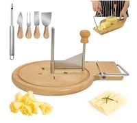 Générique Coupe-fromage en forme de fleur, avec couvercle et poignée, en acier inoxydable, avec dôme, outil de perforation, lame tranchante et base en bois (Multifunctional, No Cover)