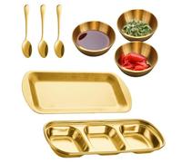 Générique Coupelle à sauce soja,Empilables 3 Compartiments En Acier Inoxydable 8 Pièces | Assiettes pour trempette avec bols et cuillères,Pour Sel Ketchup Sucre Vinaigre Hot Pot Pique-nique Barbecue