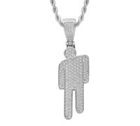 Générique Couple Crooked Head Zircon Hipster Necklace,Hip-Hop Street-Style Diamond-Encrusted Pendant,23.6in Alloy Unisex Rope Chain,Jewelry Chain Jewelry with Lobster Clasp (Silver)