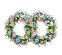 Générique Couronne de Pâques, 2 Couronne Printanière à l'Eucalyptus avec Œufs Colorés et Marguerites, Couronnes Artificielle pour Porte d'Entrée, Mur, Fenêtre & Décoration de Ferme