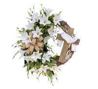 Générique Couronne de Pâques avec - Décoration Fleurs Lys Blanc, 40cm Guirlande Printemps Artificielle, Base Vigne Rustique durablee - pour Porte Entrée Église & Célébration Religieuse Fête