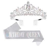 Générique Couronne de tête d'anniversaire - Diadème confortable en avec peigne, ensemble d'écharpes « Happy Birthday » de 170 cm de longueur, 100 g | Accessoire de couronne de reine léger et élégant