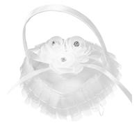 Générique Coussin D'alliances Mariage en Satin et Dentelle Blanc, Forme Cœur avec Poignée Portable, pour Cérémonie et Décoration Élégante