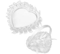 Générique Coussin Forme Cœur en Satin et Dentelle Mariage Porte-alliances Blanc Portable et Élégant pour Cérémonie de Mariage