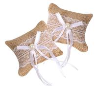 Générique Coussin Porte Alliance Mariage Champêtre en Toile de Jute et Dentelle, Lot de 2pcs Détails Raffinés, pour Cérémonie et Présents de Bienvenue