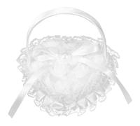 Générique Coussin Porte-alliances Mariage en Satin et Dentelle, Mini Format Cœur Romantique, Coussin Rond pour Alliances avec Poignée, Accessoire Cérémonie Mariage Intérieur et Extérieur,