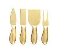 Générique Couteau à Fromage Inox Doré 4 Pièces Mini Fourchette, Spatule Étroite et Mini-pelle, Kit Ustensiles Cuisine pour Découpe, Étalement et Service, Usage Quotidien, Compatible