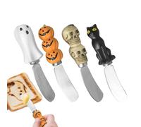 Générique Couteaux À Tartiner - 4 Couteaux à Tartines Halloween | Tartineur Ergonomique Chat Fantôme Crâne pour Cuisine Toast Confiture Petit-Déjeuner Tea Time