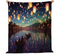 Générique Couverture 100 x 130 cm Enfant, Petit Bateau De Rêve Lanterne Couverture Adultes Adolescents - Bleu Foncé pour Pique Nique Camping Canapés De Lit De Voyage Douce