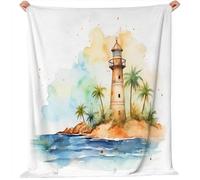 Générique Couverture 100 x 130 cm Enfant, Plantes Palmiers Phare Couverture Adultes Adolescents - Blanc pour Pique Nique Camping Canapés De Lit De Voyage Douce