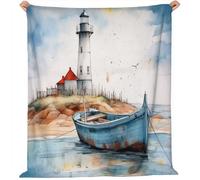 Générique Couverture 220 x 240 cm Enfant, Rétro Phare Petit Bateau Couverture Adultes Adolescents - Blanc pour Pique Nique Camping Canapés De Lit De Voyage Douce